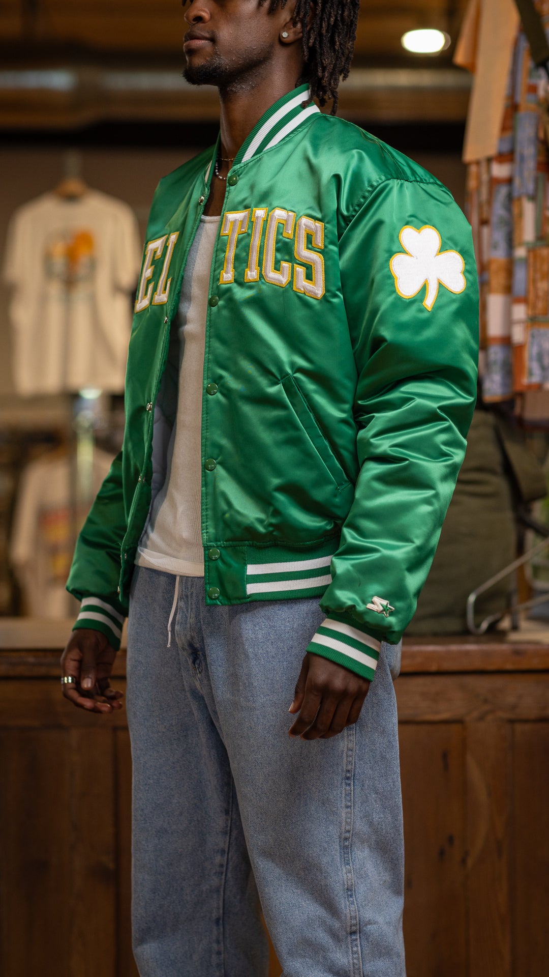 Large 80s Boston Celtics Starter Satin Jacket Nothing New